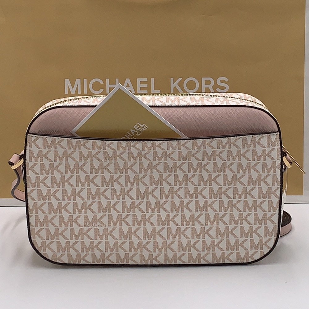 MICHAEL KORS LARGE EAST WEST ZIP CHAIN XBODY OPTIC WHITE ROSE GOLD COLOR - Picture 9 of 16